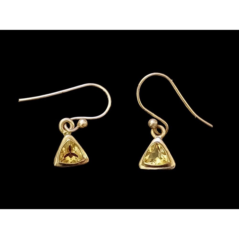 925 Sterling Silver Triangle Citrine Drop Dangle Earrings
